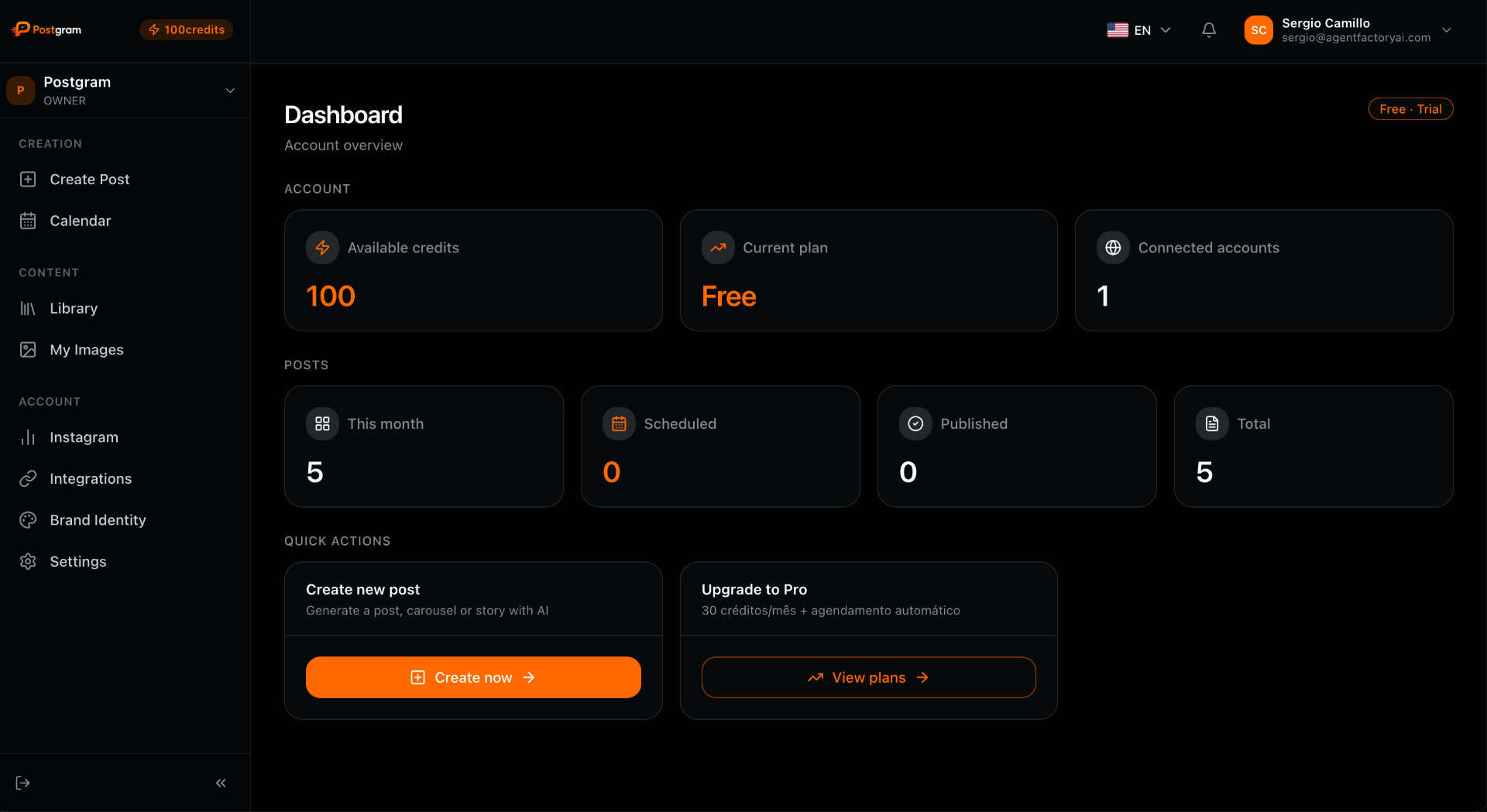 Postgram dashboard